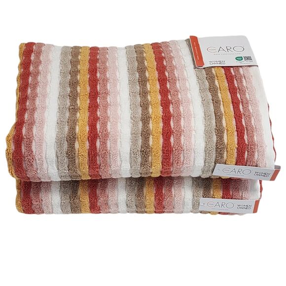Caro Home 4pc Autumnal Multicolor Striped Cotton Towel Set 2 Bath 2 Hand - Picture 7 of 11